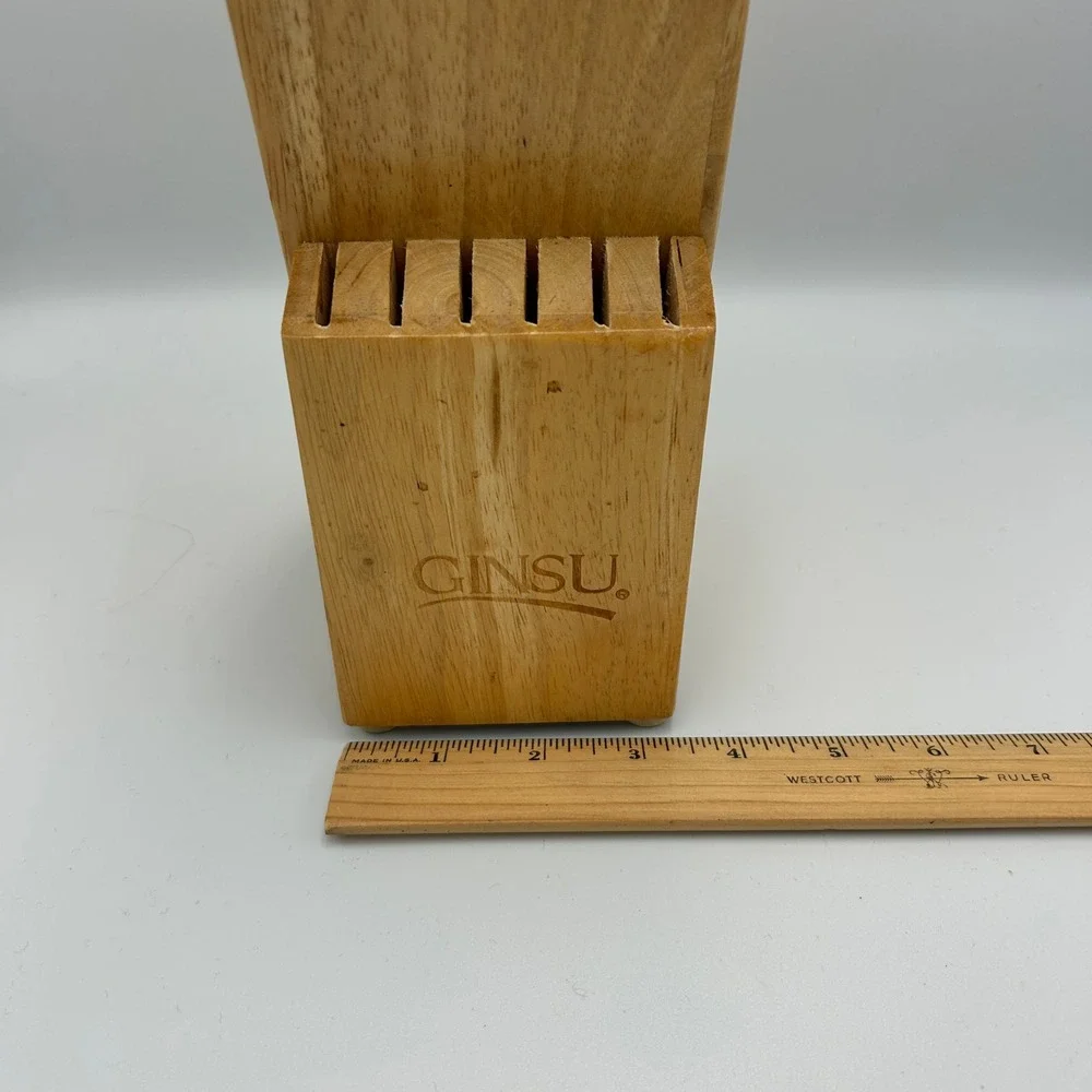 Ginsu Knife Block Holder 11 Slot Natural Wood Blond Solid Butcher